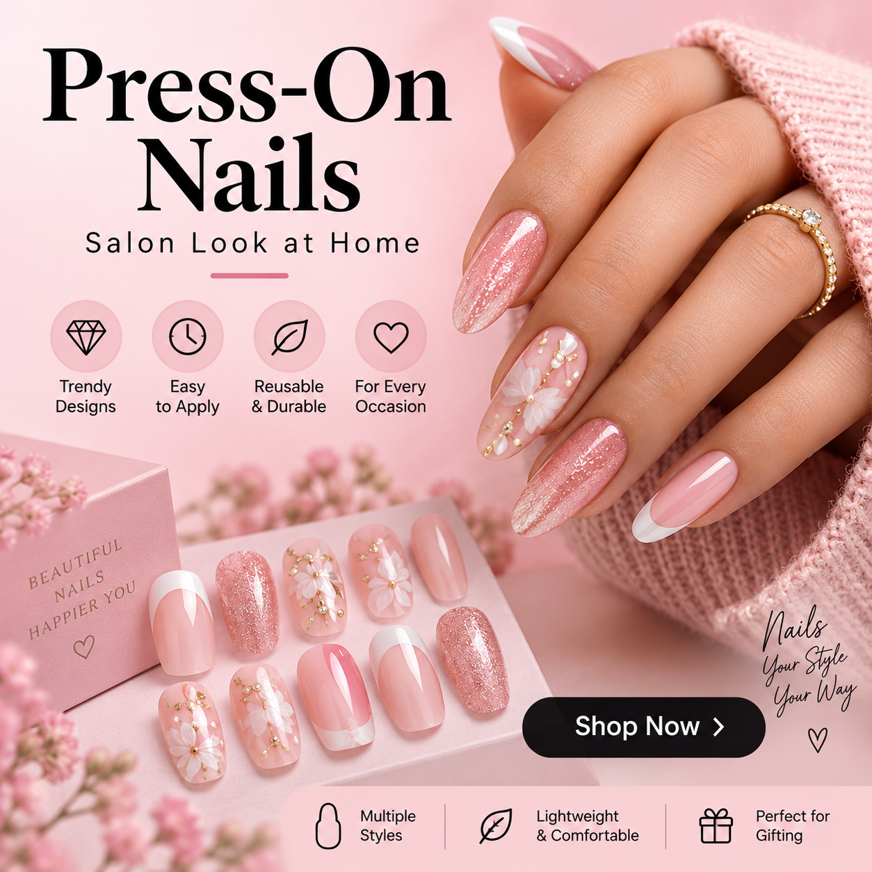 Press-On Nails – Reusable Artificial Nails for Women